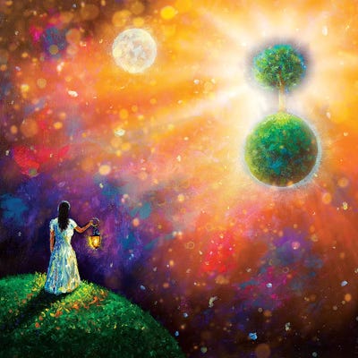 Girl With Lantern In Space by Valery Rybakow canvas print