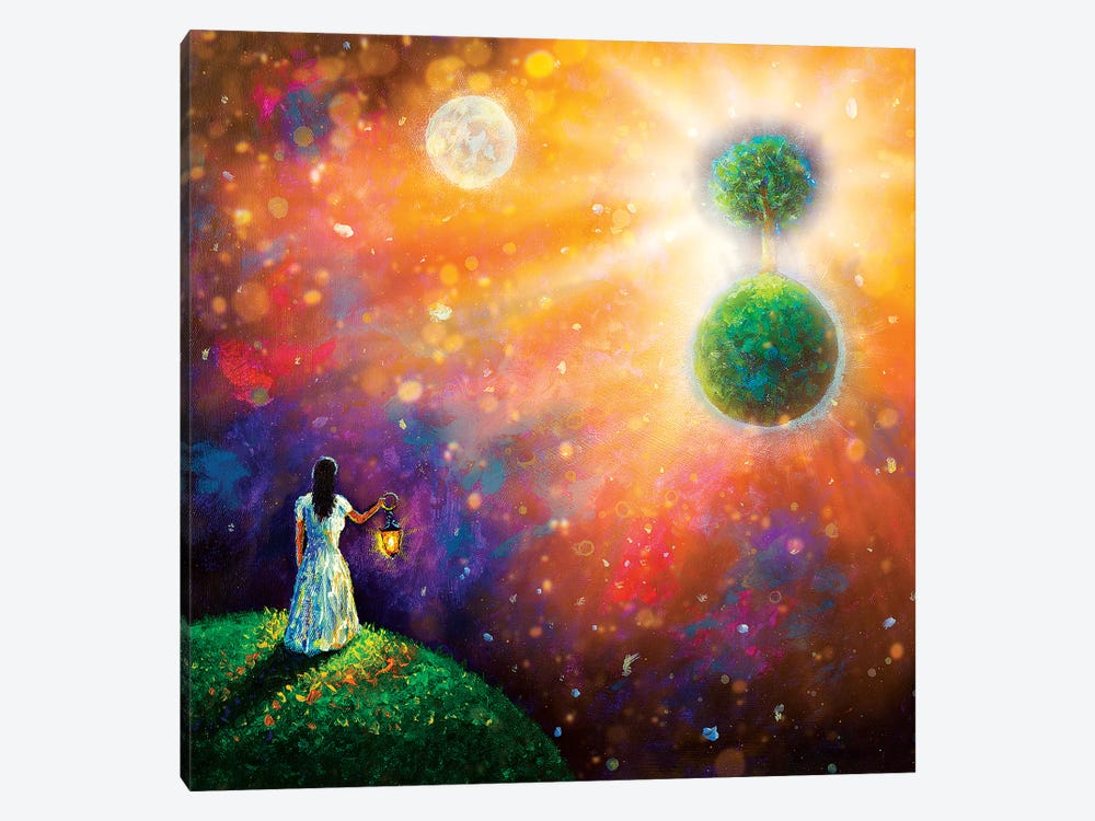 Girl With Lantern In Space by Valery Rybakow 1-piece Canvas Print