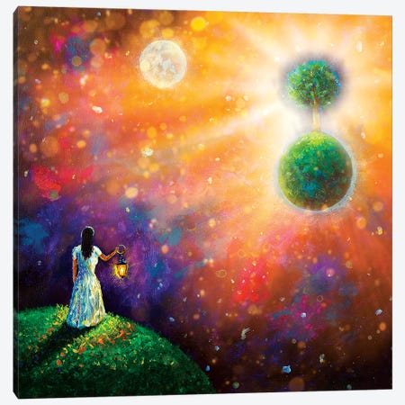 Girl With Lantern In Space Canvas Print #VRY124} by Valery Rybakow Canvas Artwork