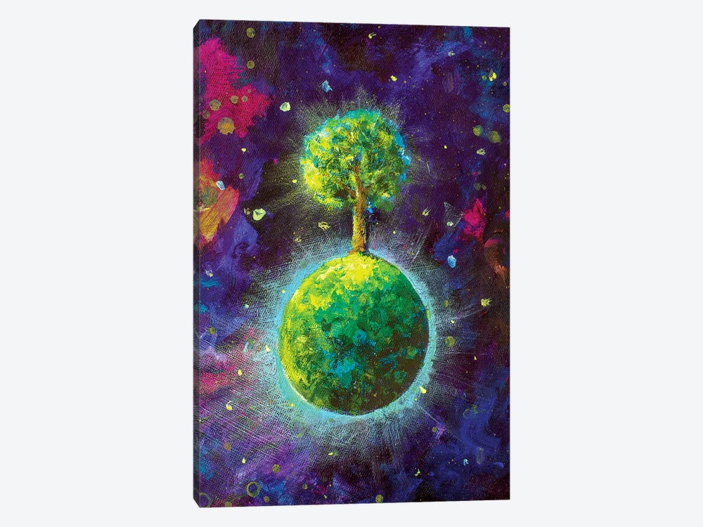 Green Planet With Tree In Cosmos by Valery Rybakow 1-piece Canvas Art