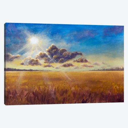 Big Cloud And Warm Rays Of Summer Sun Over A Ripe Brown Field Of Wheat Rye Bread Canvas Print #VRY1275} by Valery Rybakow Canvas Art Print