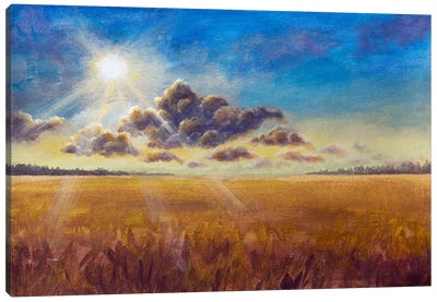 Big Cloud And Warm Rays Of Summer Sun Over A Ripe Brown Field Of Wheat Rye Bread Canvas Art Print - Valery Rybakow