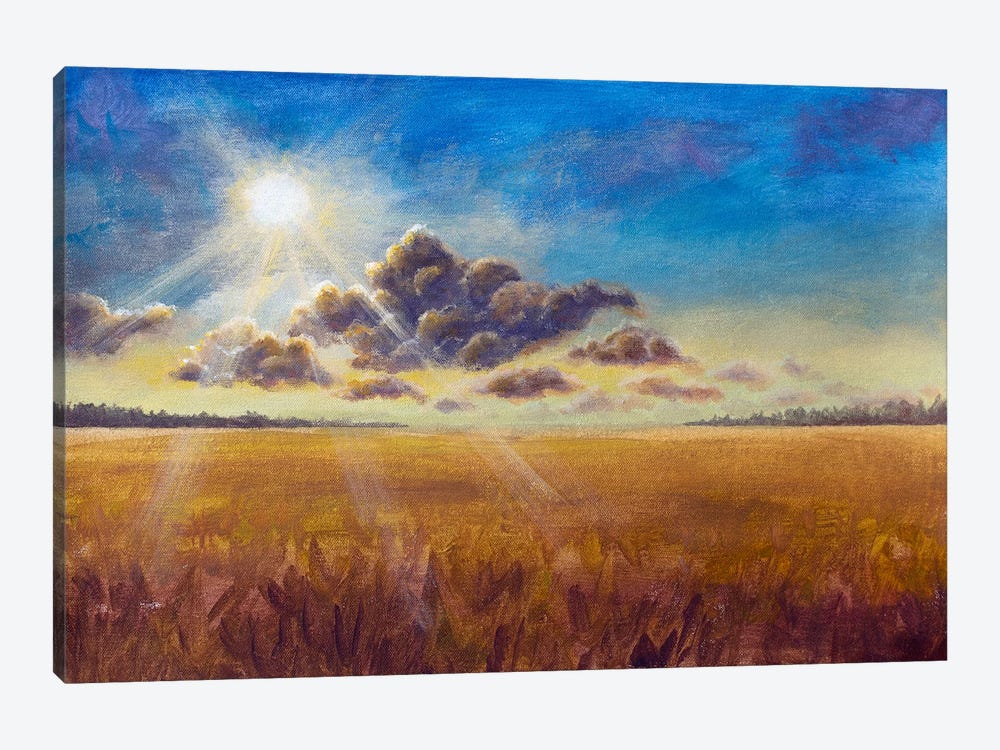 Big Cloud And Warm Rays Of Summer Sun Over A Ripe Brown Field Of Wheat Rye Bread by Valery Rybakow 1-piece Canvas Print