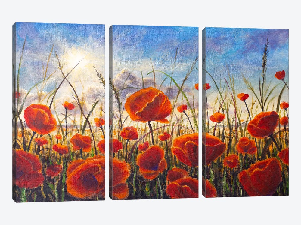 Red Poppies Big Flowers Close Up by Valery Rybakow 3-piece Canvas Art Print