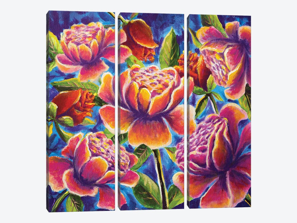 Bouquet Of Vivid Colorful Flowers by Valery Rybakow 3-piece Canvas Artwork