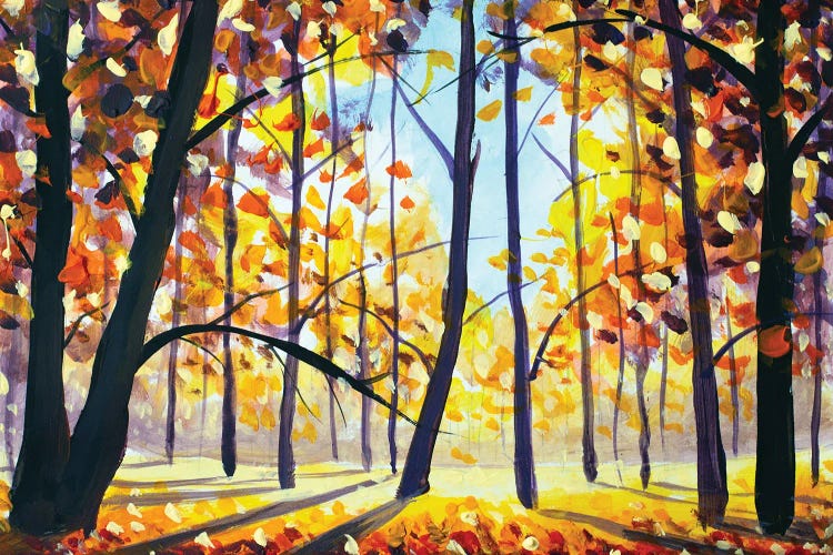 Autumn Forest Painting Showing Colorful Trees And Shadows by Valery Rybakow wall art