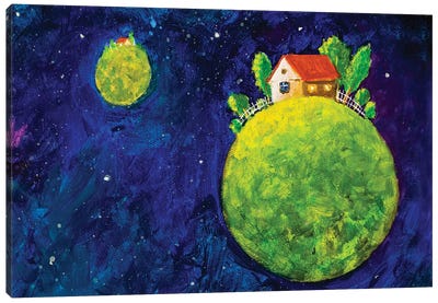 Cozy House In Space Canvas Art Print - Sci-Fi Planet Art