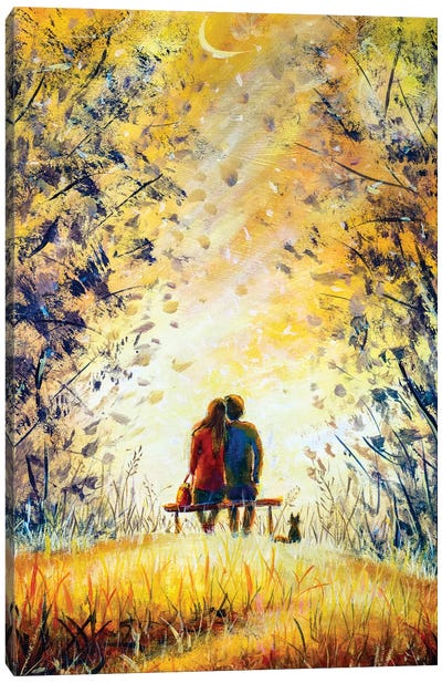A Loving Couple And Cat  Canvas Art Print - Valery Rybakow