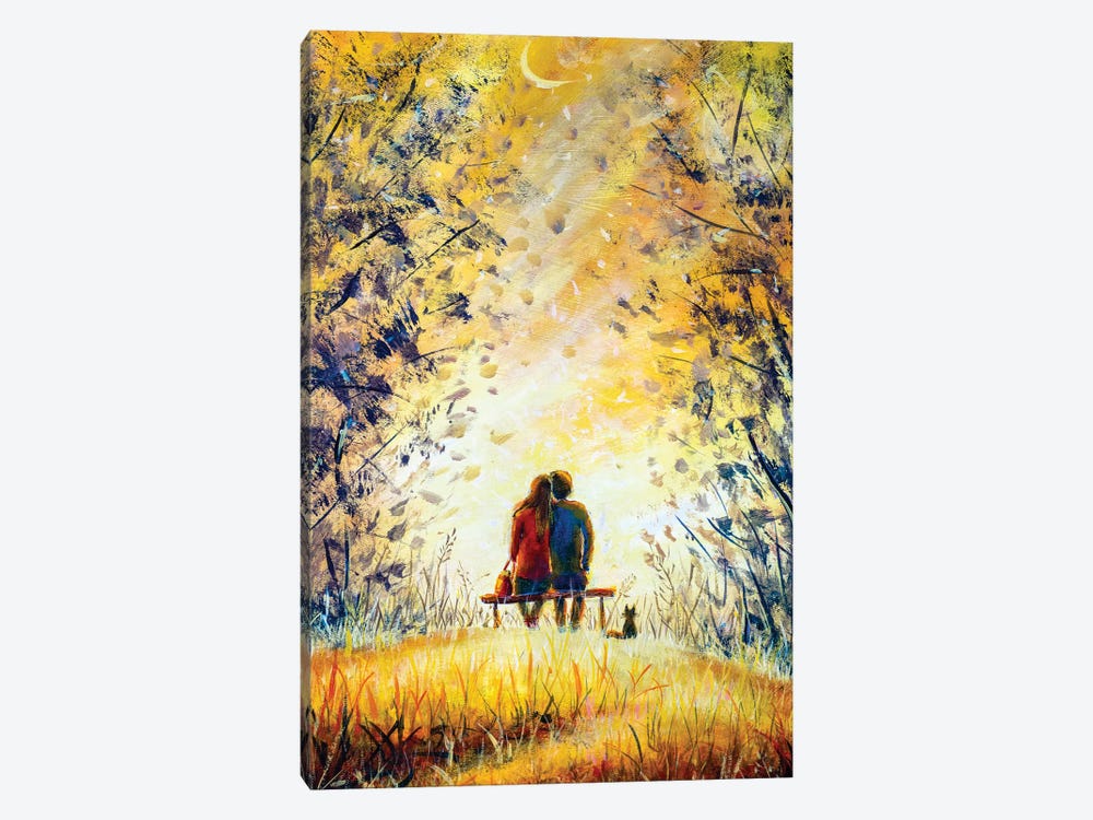 A Loving Couple And Cat  by Valery Rybakow 1-piece Canvas Print