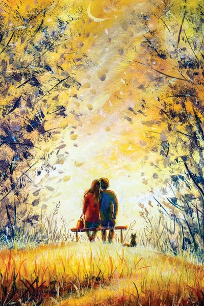 Palette Knife Prints: A Loving Couple And Cat  by Valery Rybakow