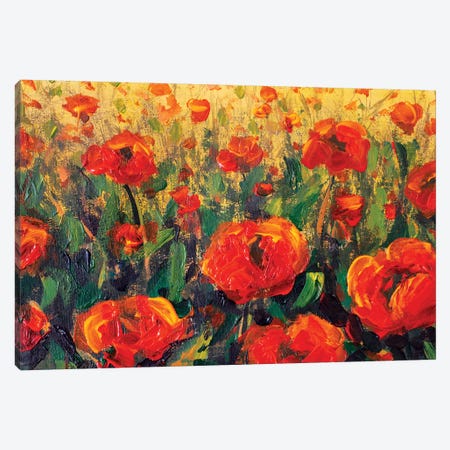 Glade Of Red Poppies Flowers In Green Grass Canvas Print #VRY168} by Valery Rybakow Art Print