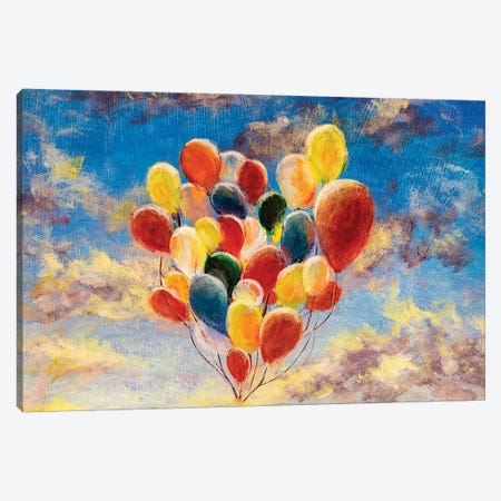 Balloons Against The Blue Sky And Clouds Canvas Print #VRY179} by Valery Rybakow Canvas Wall Art