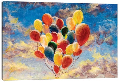 Balloons Against The Blue Sky And Clouds Canvas Art Print - Imagination Art