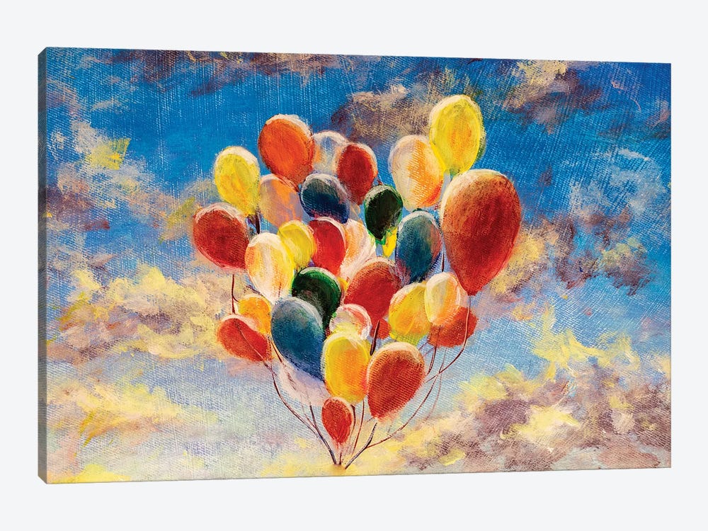 Balloons Against The Blue Sky And Clouds by Valery Rybakow 1-piece Art Print