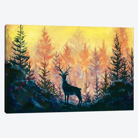 Deer And Forest Canvas Print #VRY184} by Valery Rybakow Canvas Wall Art