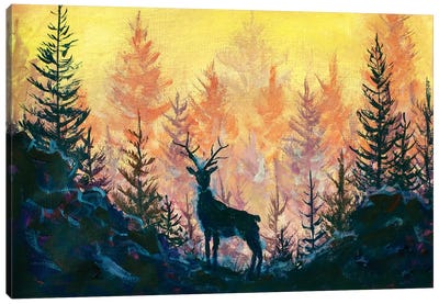 Deer And Forest Canvas Art Print - Current Day Impressionism Art