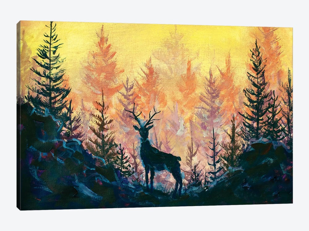 Deer And Forest by Valery Rybakow 1-piece Canvas Print