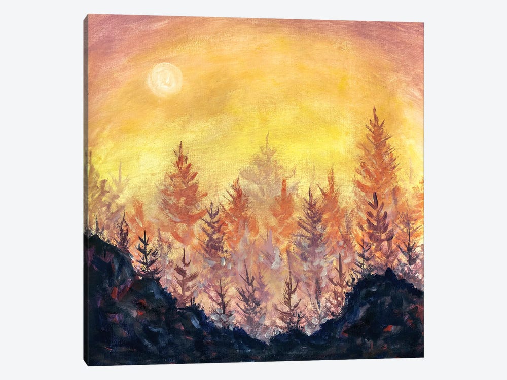 Orange-Purple Dawn Sunset In Forest by Valery Rybakow 1-piece Canvas Art