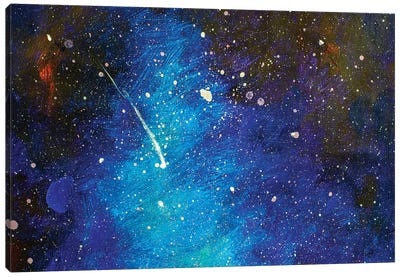 Falling Star. Beautiful Night Starry Sky Canvas Art Print - Valery Rybakow