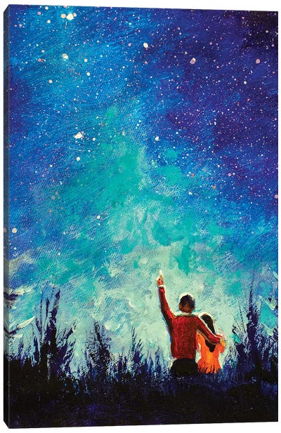 Young Love Couple In Night Landscape Canvas Art Print - Valery Rybakow