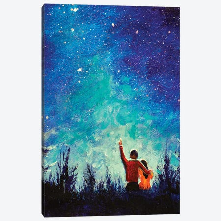 Young Love Couple In Night Landscape Canvas Print #VRY197} by Valery Rybakow Canvas Print