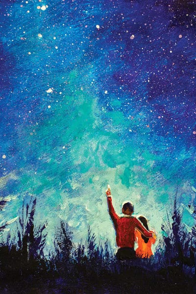 Young Love Couple In Night Landscape