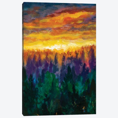 Bright Dawn Over Misty Foggy Purple Forest Canvas Print #VRY199} by Valery Rybakow Canvas Artwork