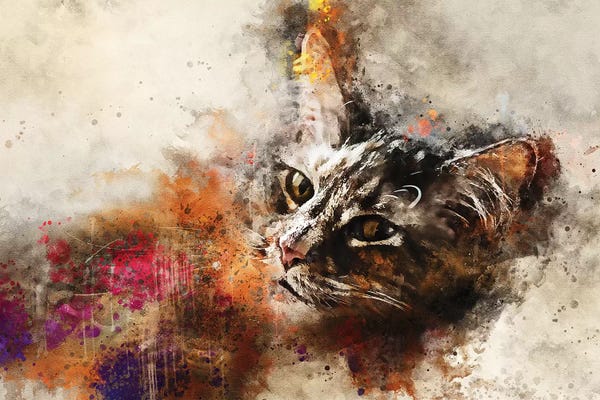 Valery Rybakow: Abstract Cat Portrait by Valery Rybakow