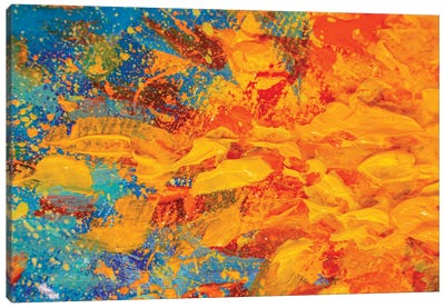 Flame Of Fire, Yellow Orange Bonfire On Blue Background Canvas Art Print - Palette Knife Prints