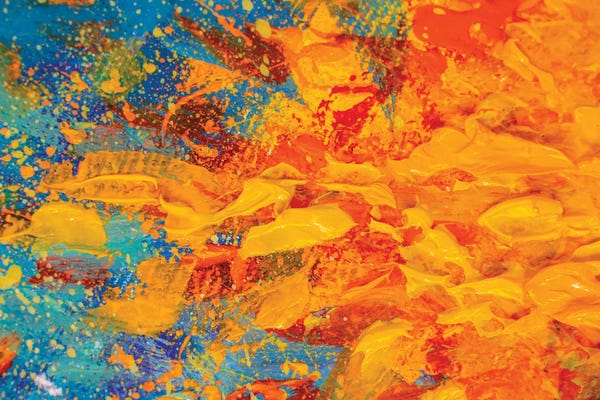 Fire & Ice: Flame Of Fire, Yellow Orange Bonfire On Blue Background by Valery Rybakow