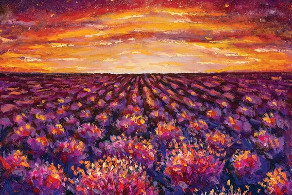 Valery Rybakow: Sunset Over Lavender Field by Valery Rybakow