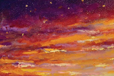 Beautiful Yellow Dawn Sunset Art And Purple Starry Night Sky Gradient by Valery Rybakow framed wall art