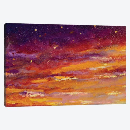Beautiful Yellow Dawn Sunset Art And Purple Starry Night Sky Gradient Canvas Print #VRY206} by Valery Rybakow Canvas Print