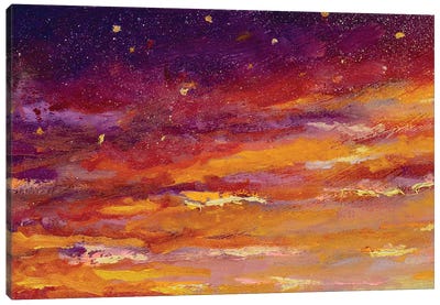 Beautiful Yellow Dawn Sunset Art And Purple Starry Night Sky Gradient Canvas Art Print - Valery Rybakow