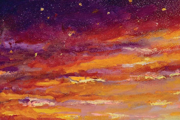 Valery Rybakow: Beautiful Yellow Dawn Sunset Art And Purple Starry Night Sky Gradient by Valery Rybakow