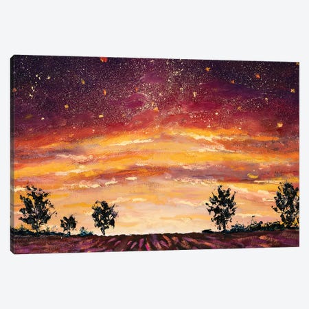 Impressionism Purple Lush Flowers At Sunset. Lavender Field, Warm Dawn Canvas Print #VRY210} by Valery Rybakow Art Print
