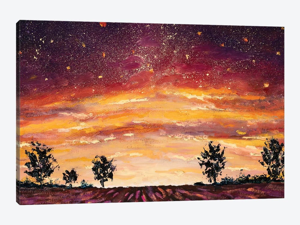 Impressionism Purple Lush Flowers At Sunset. Lavender Field, Warm Dawn by Valery Rybakow 1-piece Canvas Wall Art