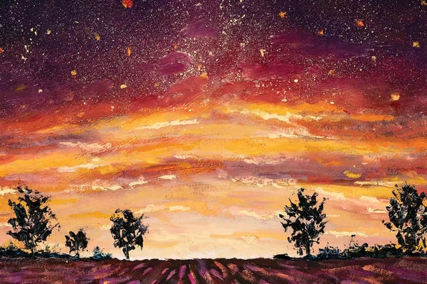 Herbs: Impressionism Purple Lush Flowers At Sunset. Lavender Field, Warm Dawn by Valery Rybakow