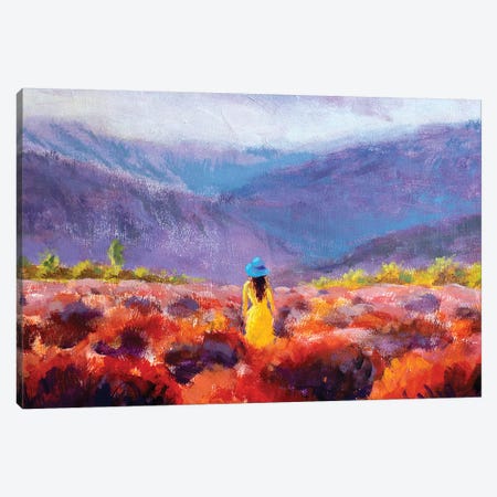 Beautiful Girl In Yellow Dress Stands In Lavender Field Canvas Print #VRY215} by Valery Rybakow Canvas Artwork