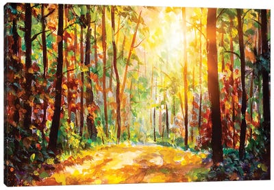 Vivid Morning In Colorful Forest Canvas Art Print - Valery Rybakow