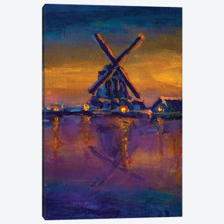 Dawn Over Windmill River Farmland Landscape Canvas Print #VRY233} by Valery Rybakow Canvas Art Print