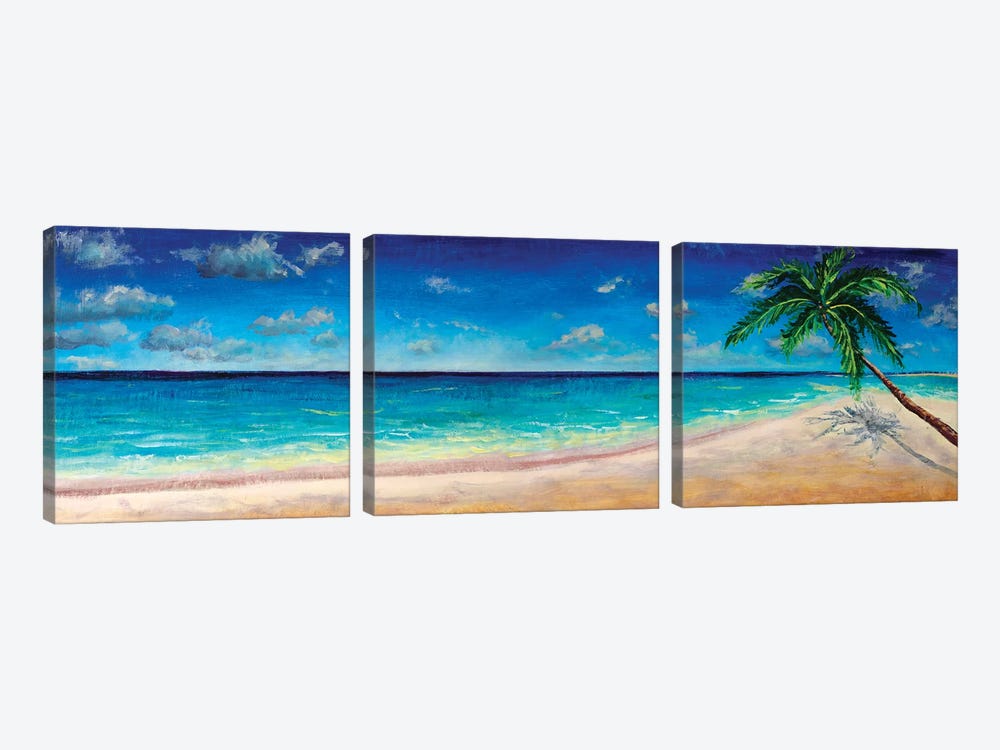Tropical Paradise - Beach With White Sand And Coco Palms by Valery Rybakow 3-piece Canvas Art