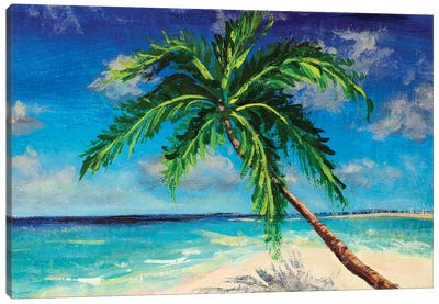 Tropical Island With Beach, Sea, And Coconut Palm Tree Canvas Art Print - Tropical Beach Art