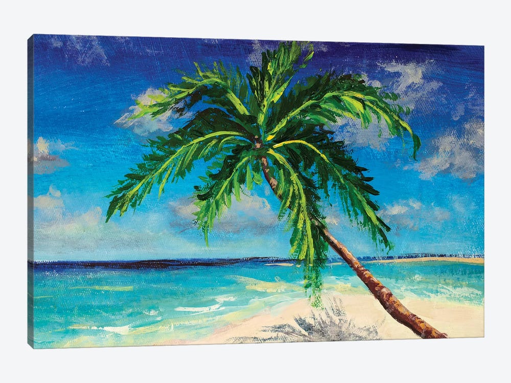 Tropical Island With Beach, Sea, And Coconut Palm Tree by Valery Rybakow 1-piece Canvas Wall Art