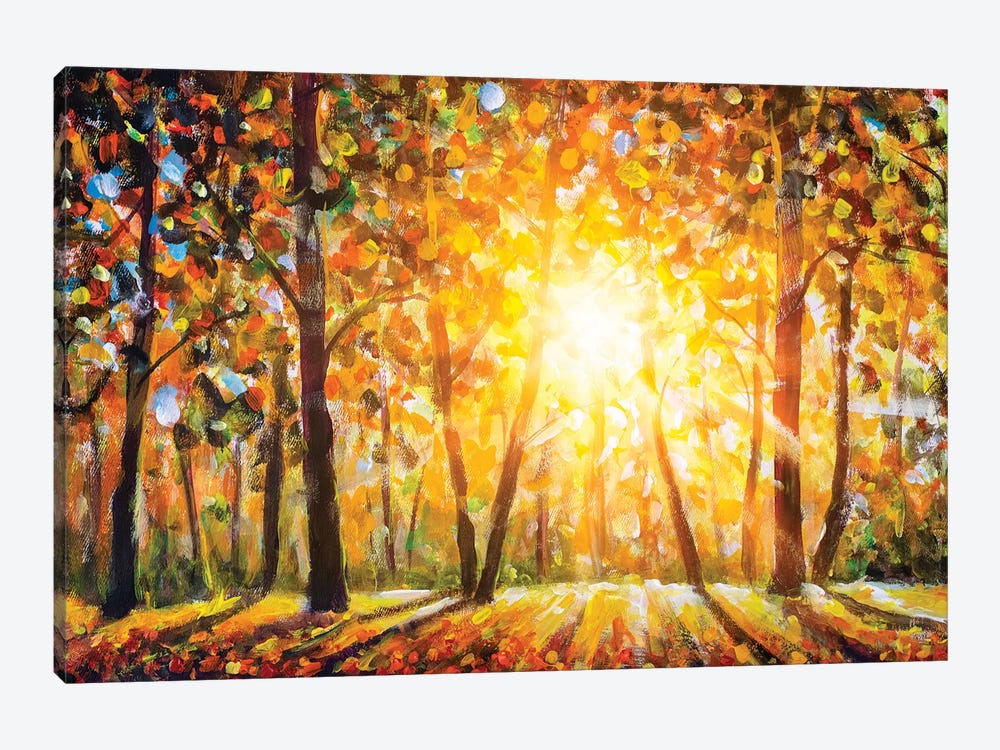 Autumn Forest Landscape With Sun Rays And Colorful Autumn Leaves by Valery Rybakow 1-piece Art Print