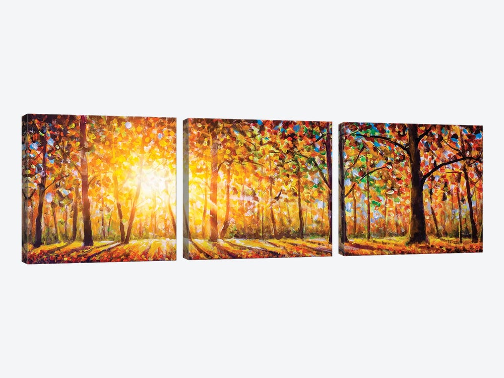 Extra Wide Panorama Of Gorgeous Forest In Autumn by Valery Rybakow 3-piece Canvas Print