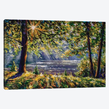 Sun Rays Play In The Branches Of Trees Canvas Print #VRY244} by Valery Rybakow Art Print