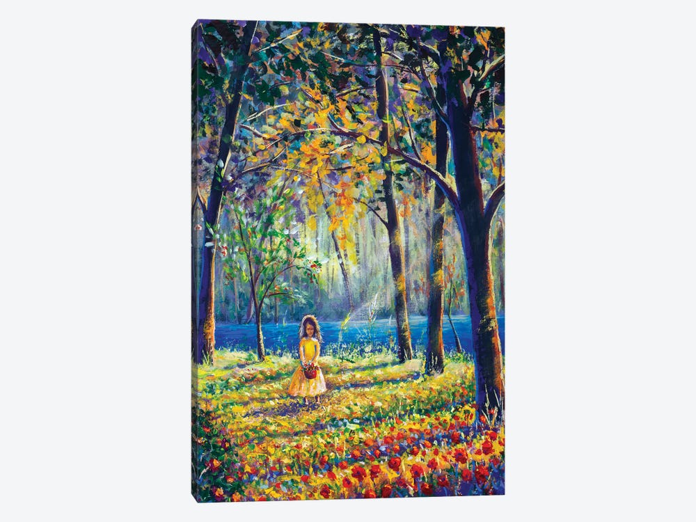 Little Girl In Sunny Sunlight Flowers Forest by Valery Rybakow 1-piece Canvas Wall Art