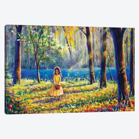 Beautiful Little Girl In Sunny Sunlight Flowers Forest Park Canvas Print #VRY270} by Valery Rybakow Canvas Print
