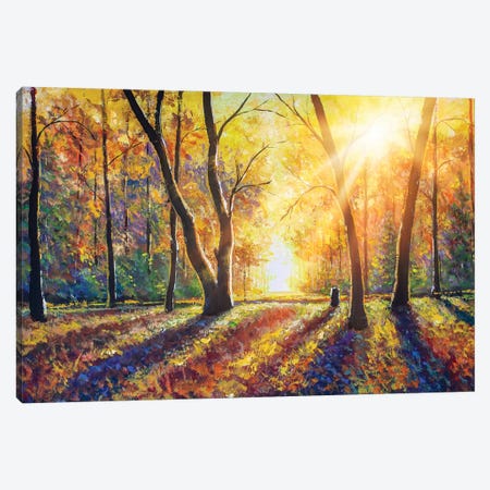 Sunny Autumn Dark Trees In Gold Autumn Forest Park Wood Alley Impressionism Art Canvas Print #VRY278} by Valery Rybakow Canvas Print